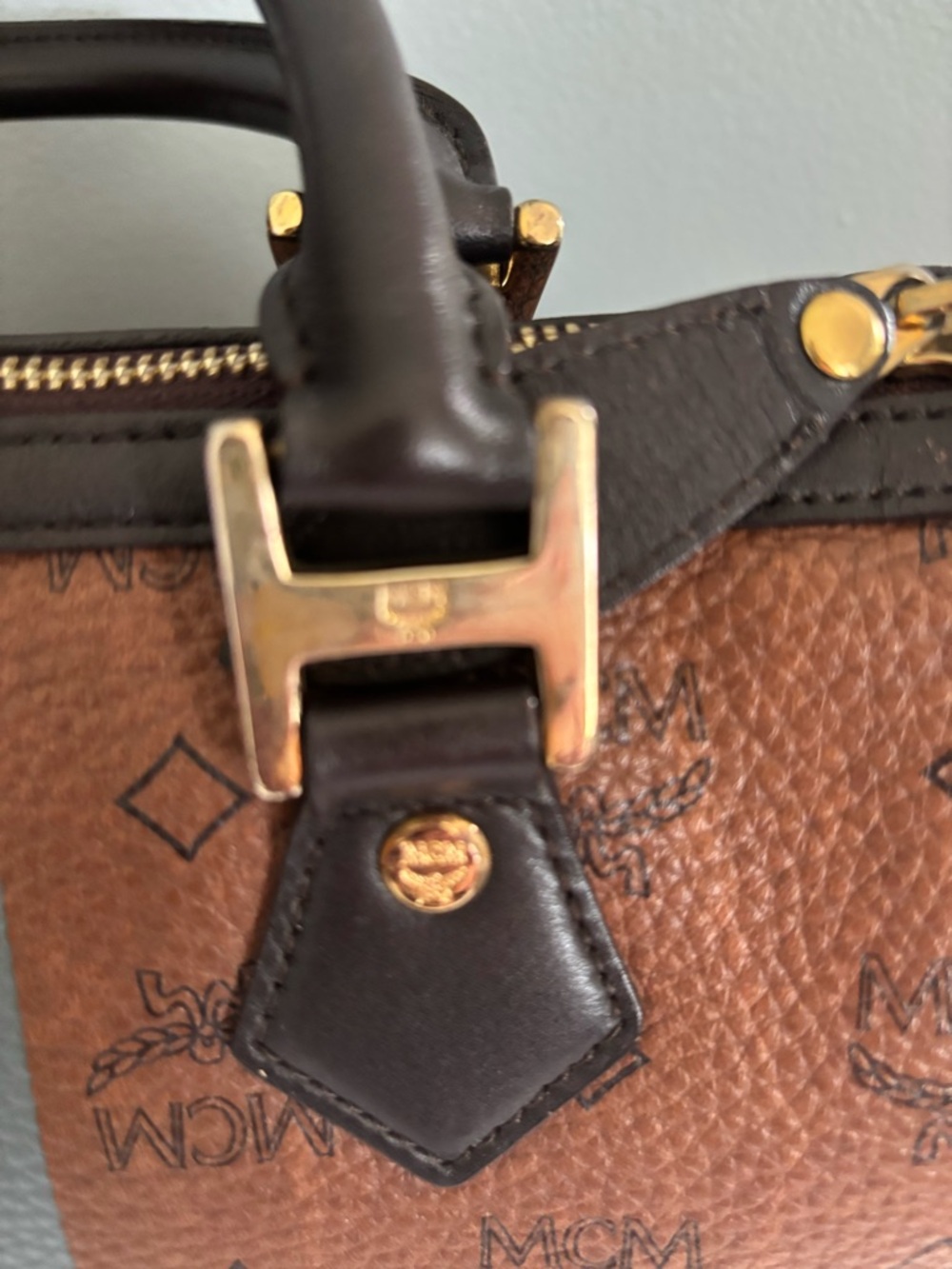 MCM Brown Visetos Satchel with Blue and Orange Stripe - Picture 8 of 13